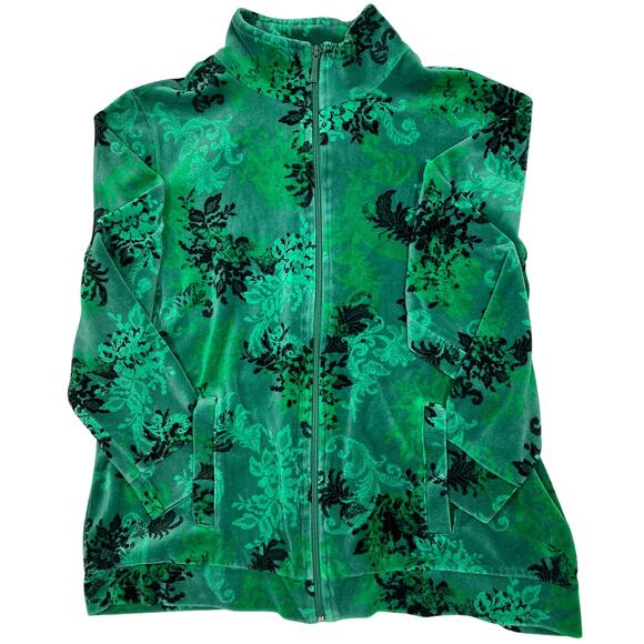 Y2K Velour Track Jacket Women's Medium Green Black Punk Skater Grunge Whimsigoth - Picture 10 of 10